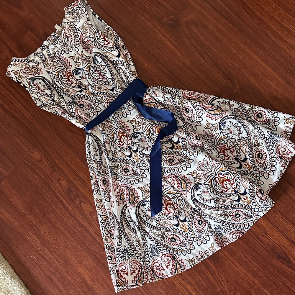 Haani woman’s Dress with Paisley & Navy Details with back button closure size XL
